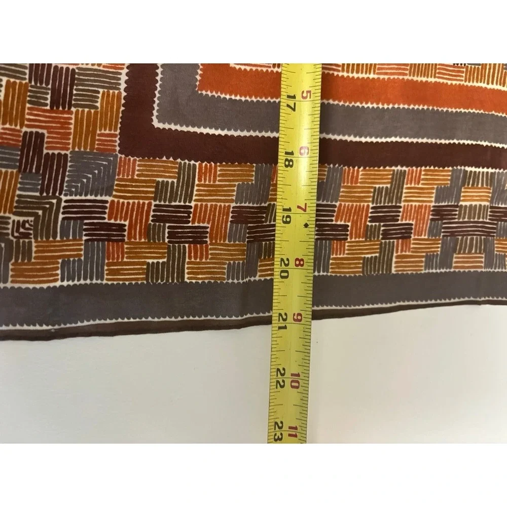 Vera Newman Vintage Silk Blend Scarf Brown Orange Geometric Sheer Square Japan